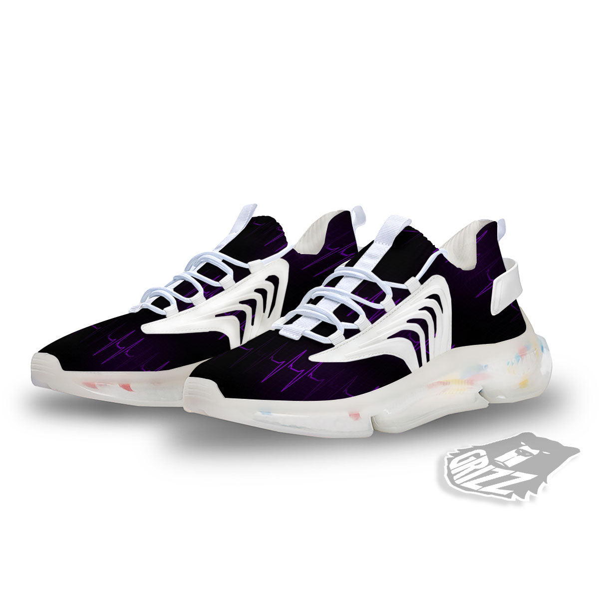 Heartbeat Purple Print Pattern White Gym Shoes-grizzshop