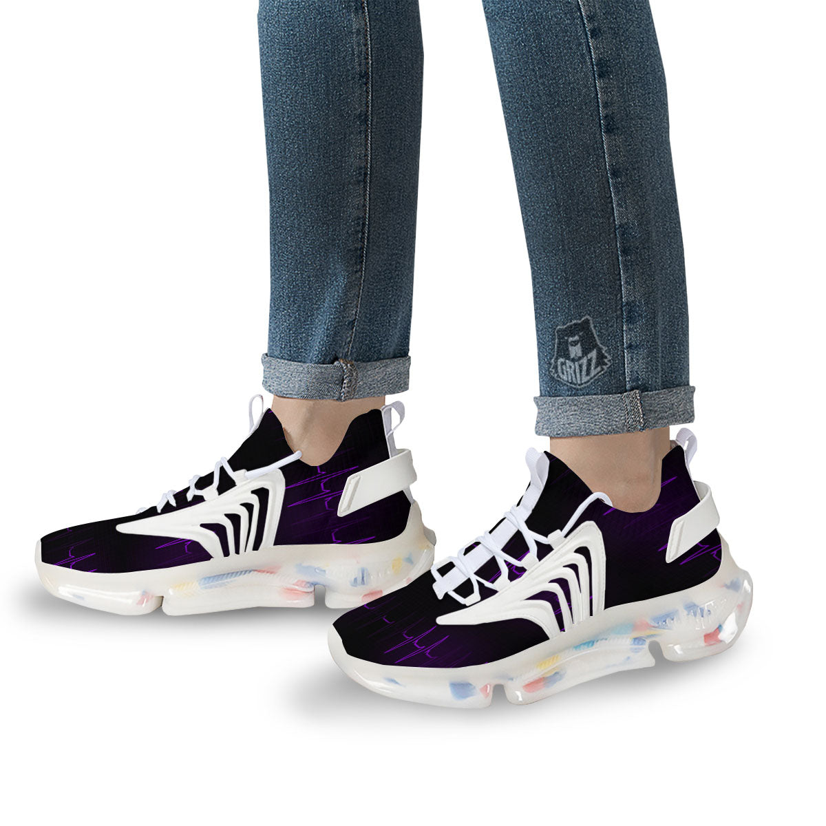 Heartbeat Purple Print Pattern White Gym Shoes-grizzshop