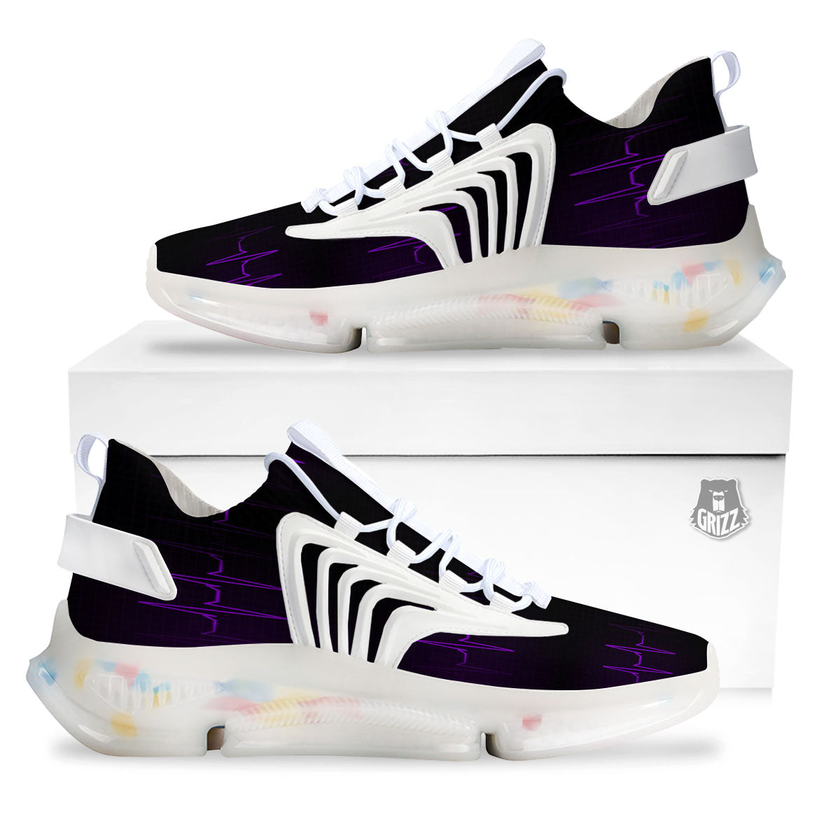 Heartbeat Purple Print Pattern White Gym Shoes-grizzshop