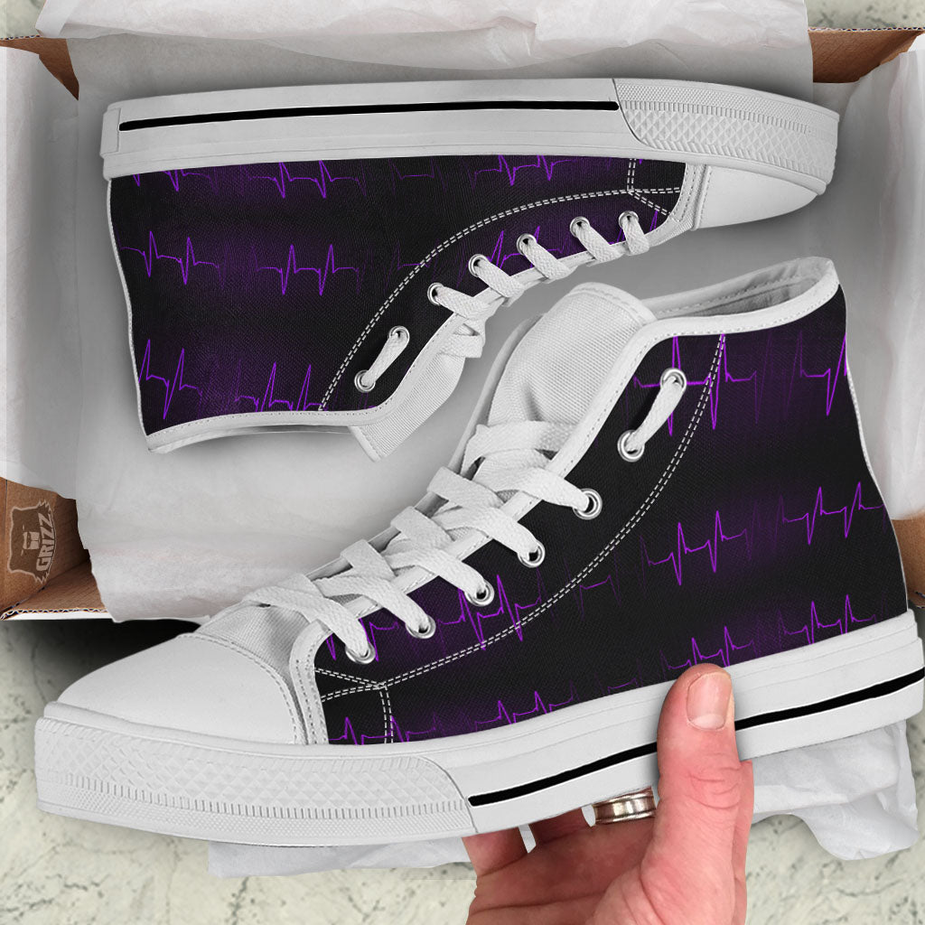 Heartbeat Purple Print Pattern White High Top Shoes-grizzshop