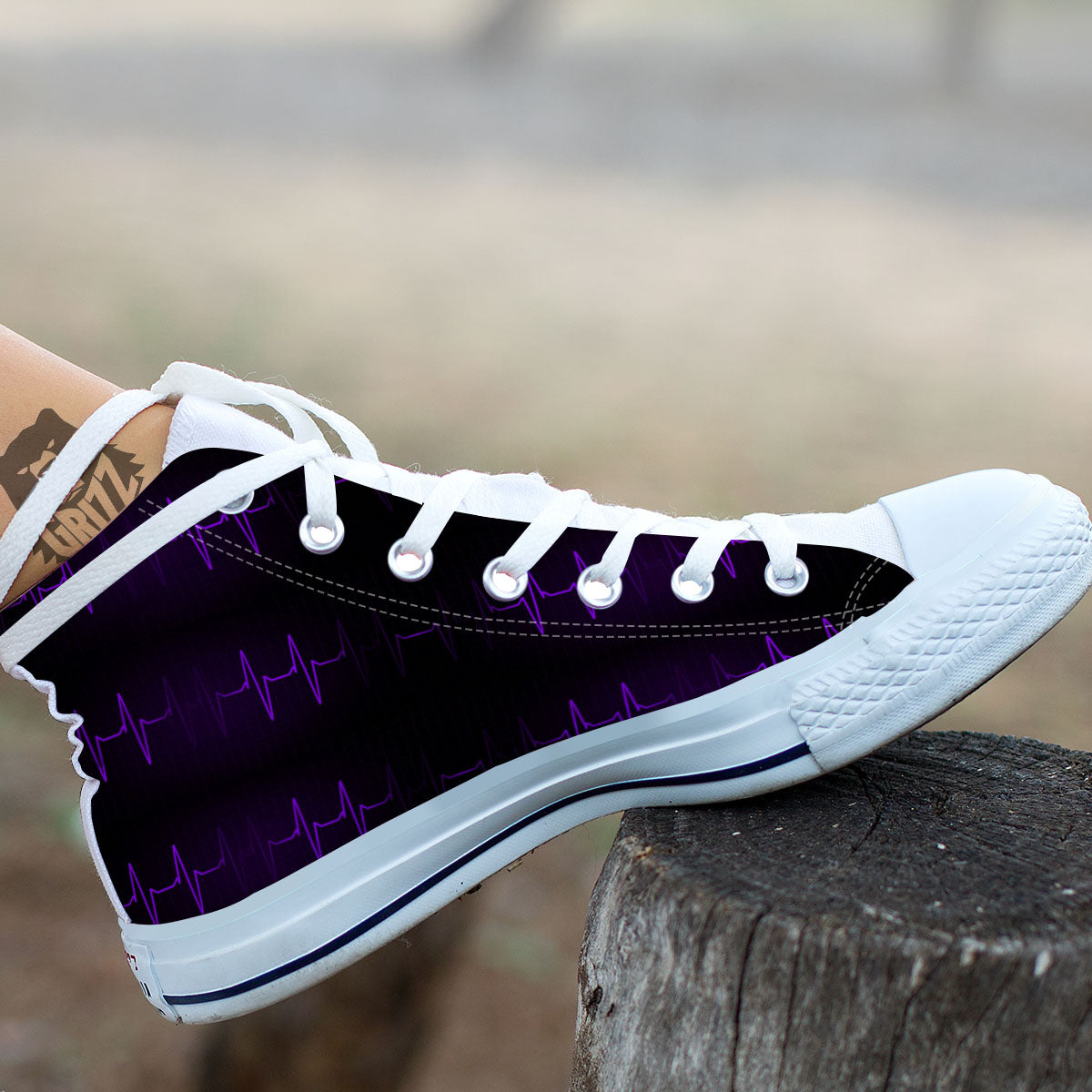 Heartbeat Purple Print Pattern White High Top Shoes-grizzshop