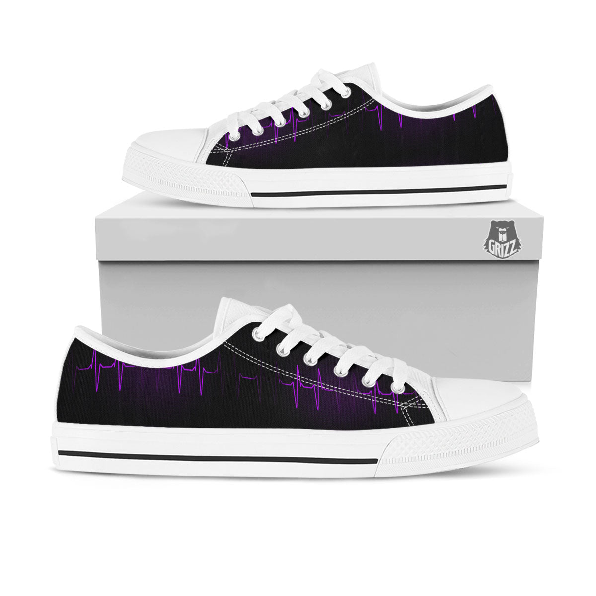 Heartbeat Purple Print Pattern White Low Top Shoes-grizzshop
