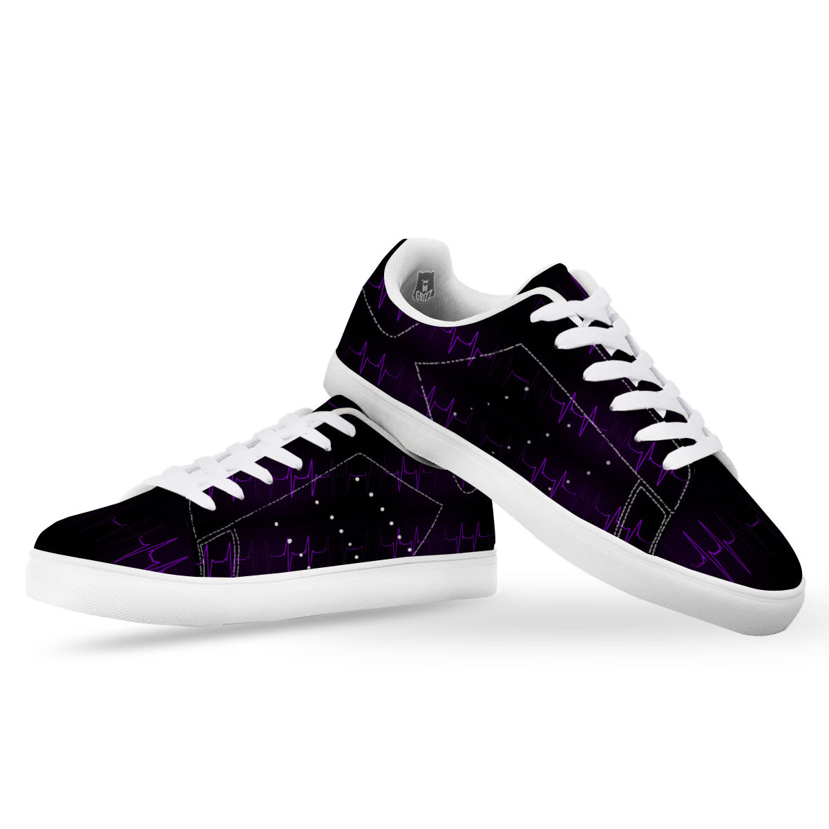Heartbeat Purple Print Pattern White Low Top Sneakers-grizzshop