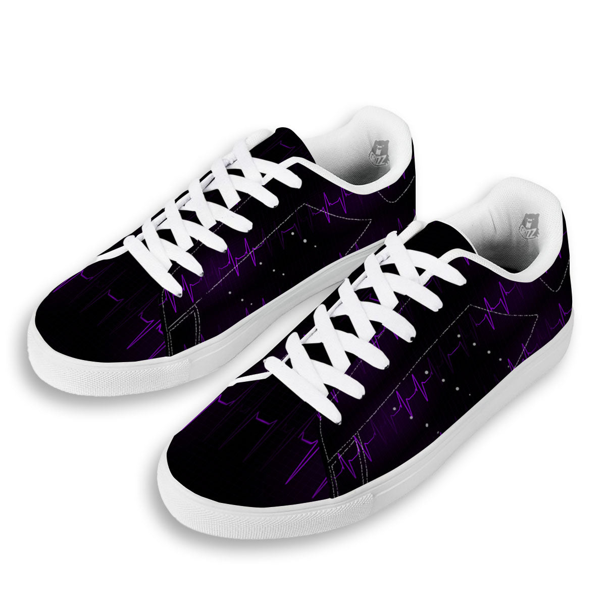 Heartbeat Purple Print Pattern White Low Top Sneakers-grizzshop