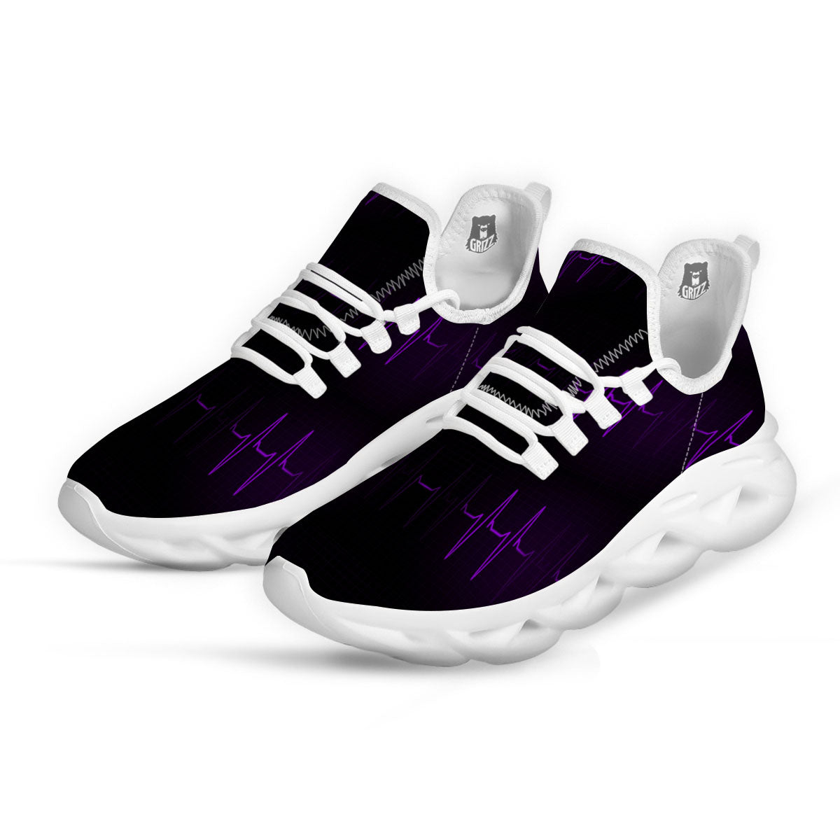 Heartbeat Purple Print Pattern White Running Shoes-grizzshop
