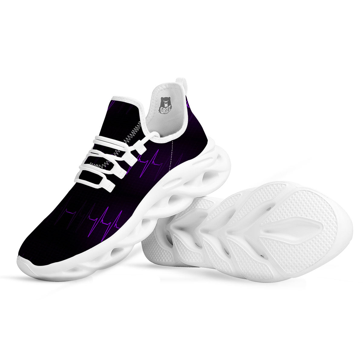 Heartbeat Purple Print Pattern White Running Shoes-grizzshop