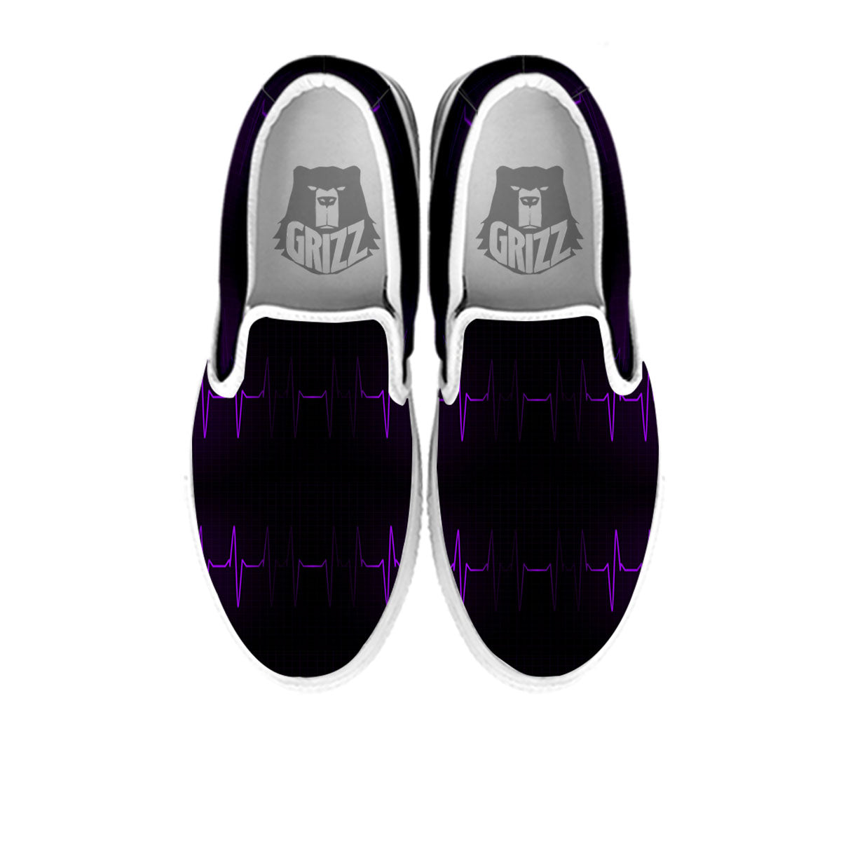 Heartbeat Purple Print Pattern White Slip On Shoes-grizzshop