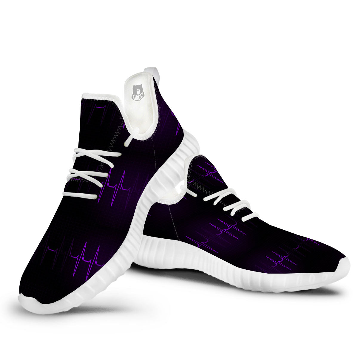 Heartbeat Purple Print Pattern White Walking Shoes-grizzshop