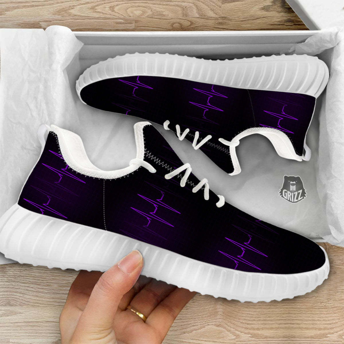 Heartbeat Purple Print Pattern White Walking Shoes-grizzshop