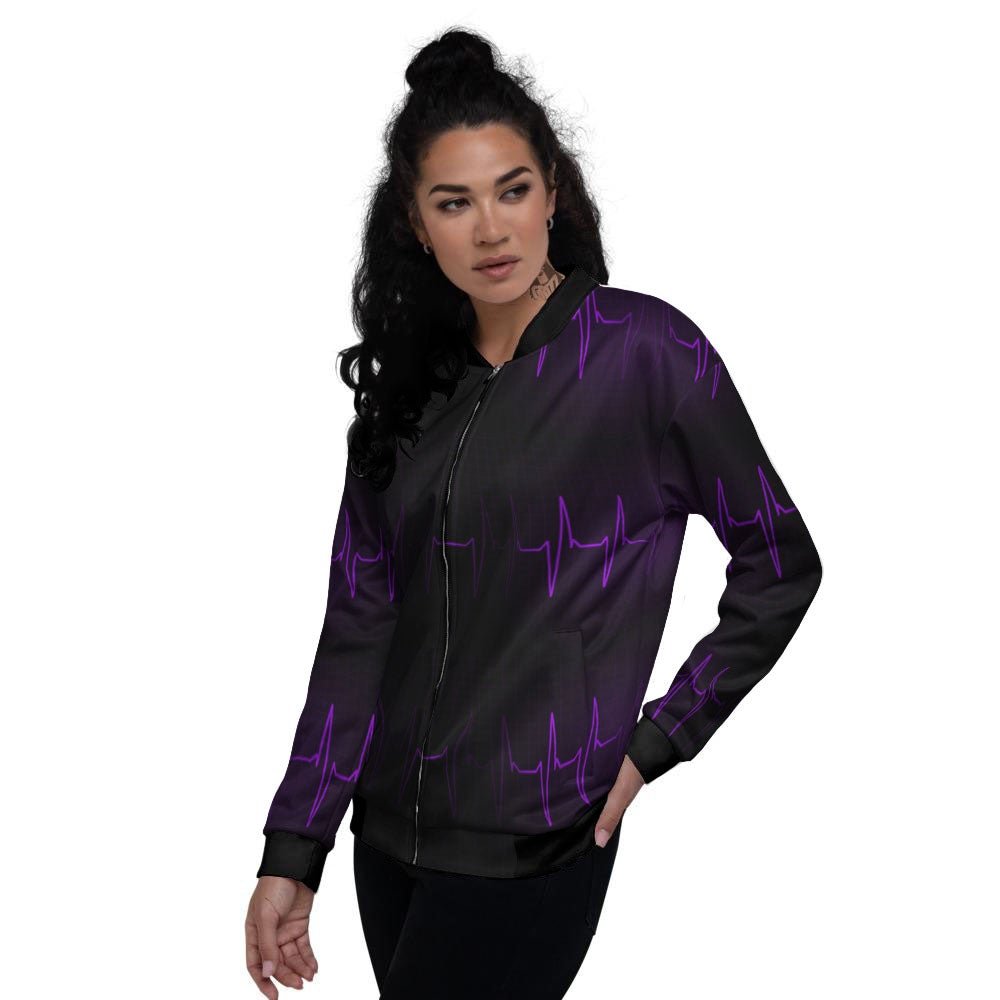 Heartbeat Purple Print Pattern Women's Bomber Jacket-grizzshop