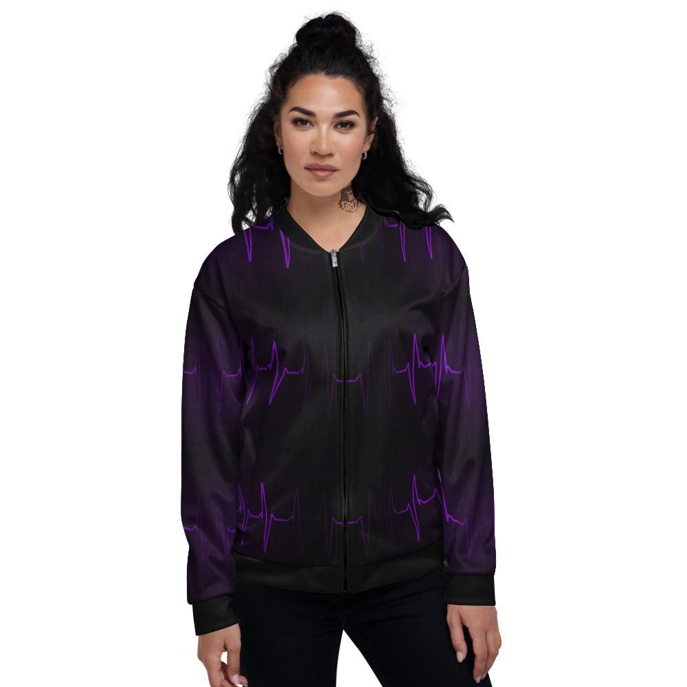 Heartbeat Purple Print Pattern Women's Bomber Jacket-grizzshop