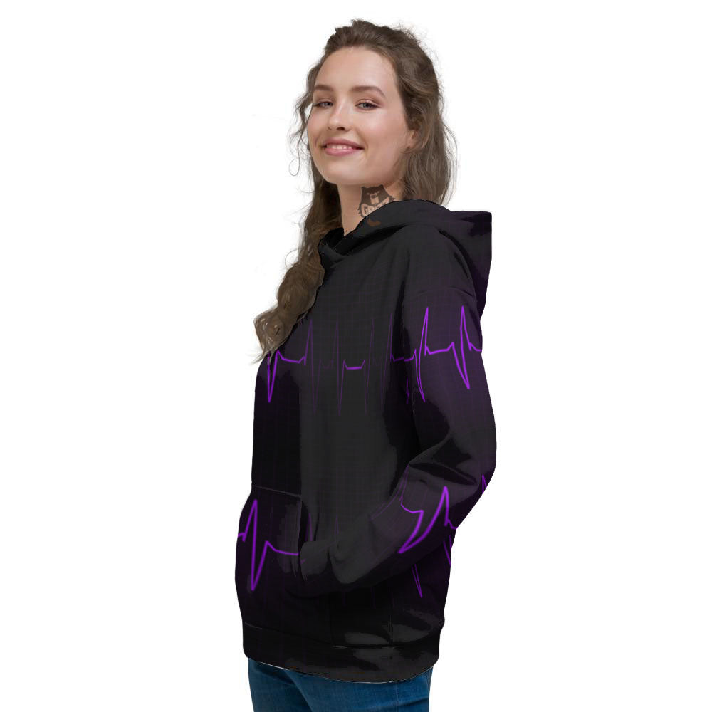 Heartbeat Purple Print Pattern Women's Hoodie-grizzshop