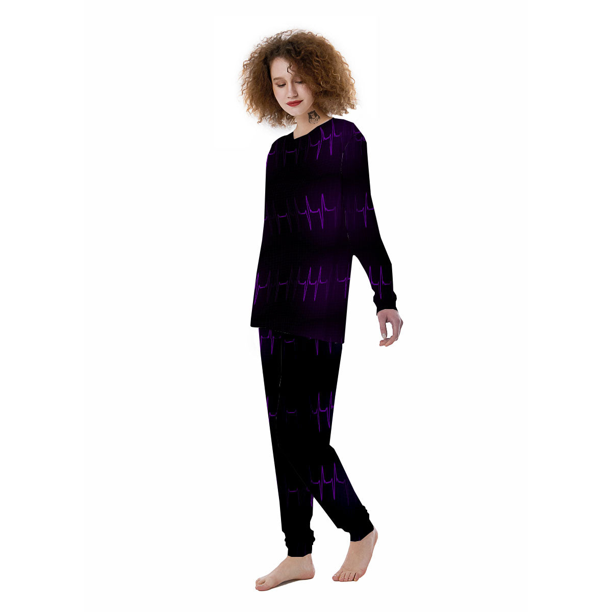 Heartbeat Purple Print Pattern Women's Pajamas-grizzshop