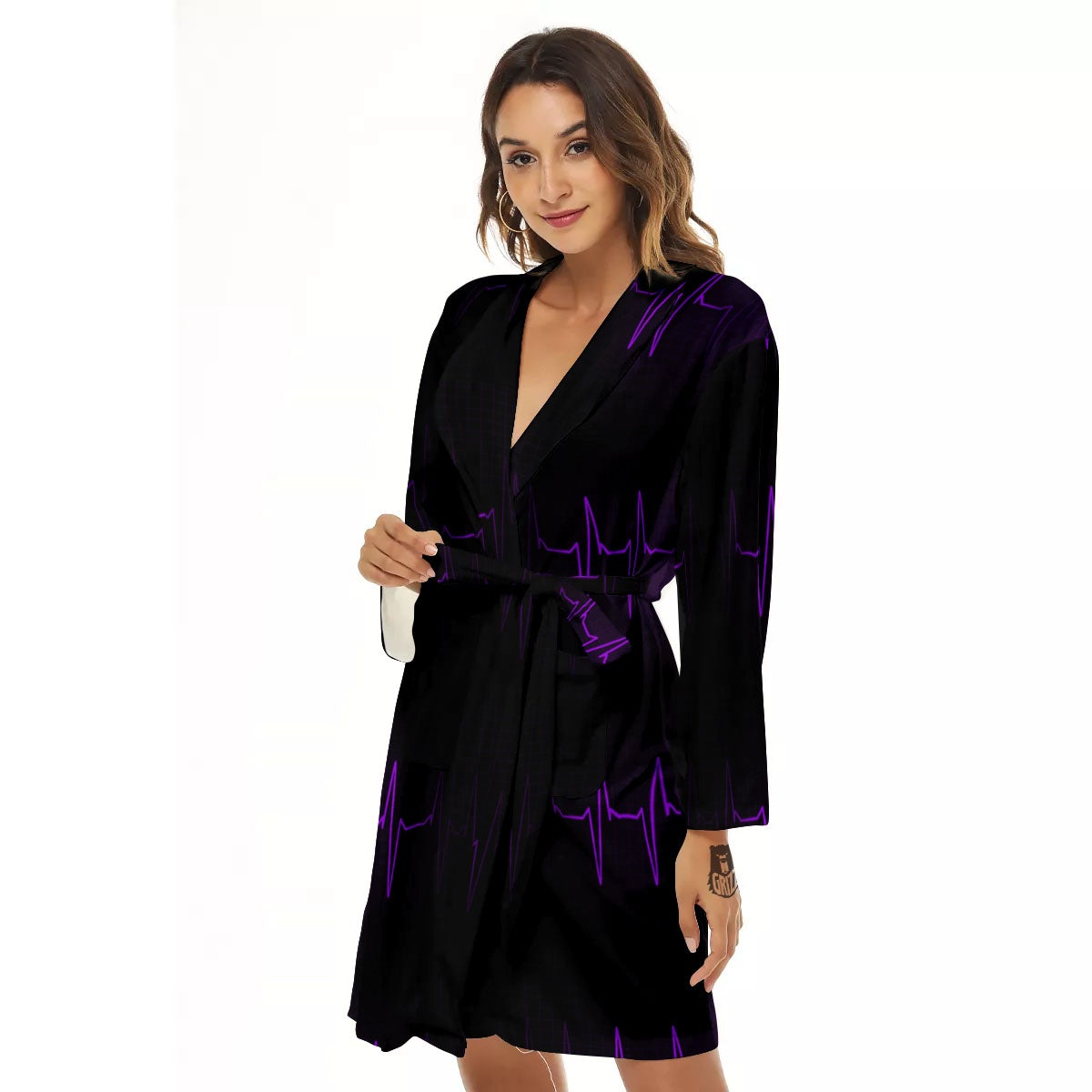 Heartbeat Purple Print Pattern Women's Robe-grizzshop