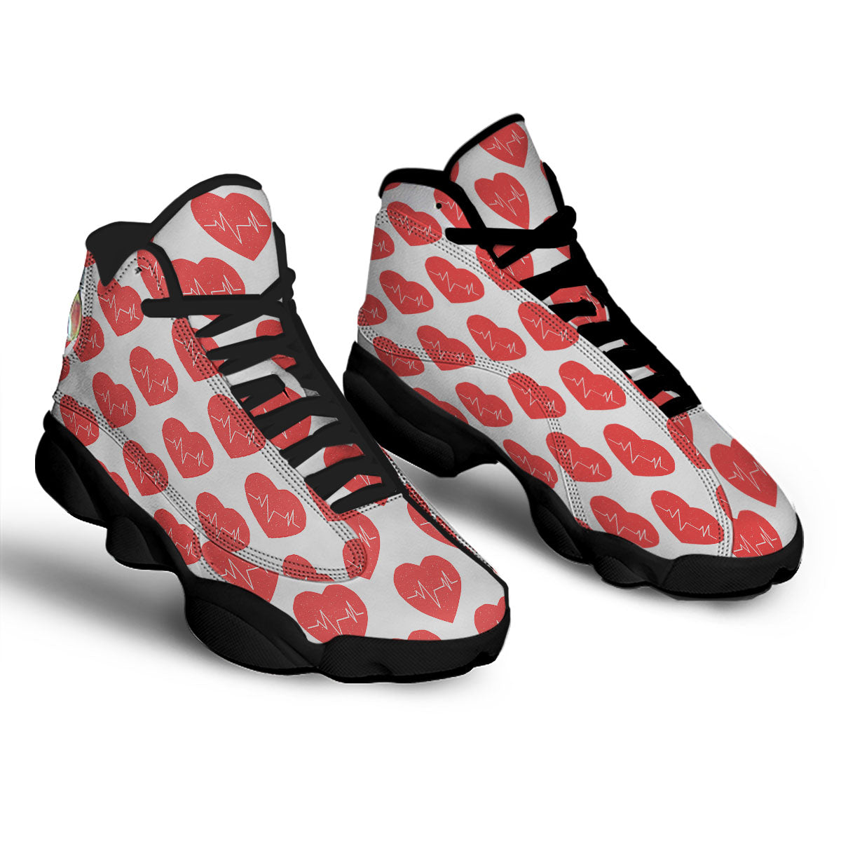 Heartbeat Red Print Pattern Black Basketball Shoes-grizzshop