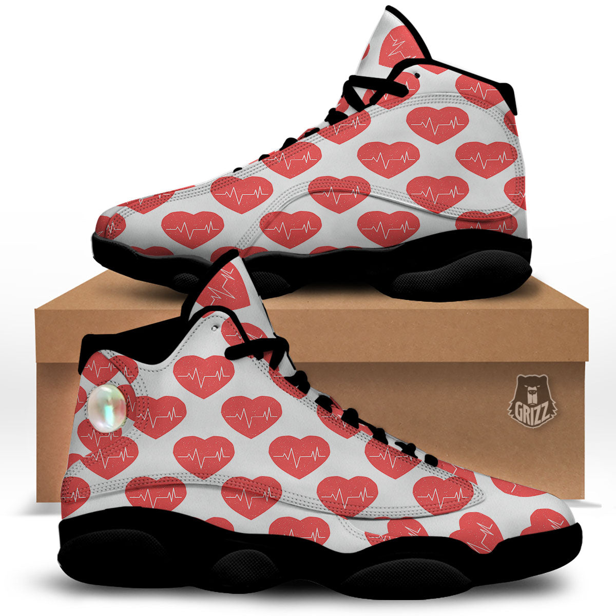 Heartbeat Red Print Pattern Black Basketball Shoes-grizzshop