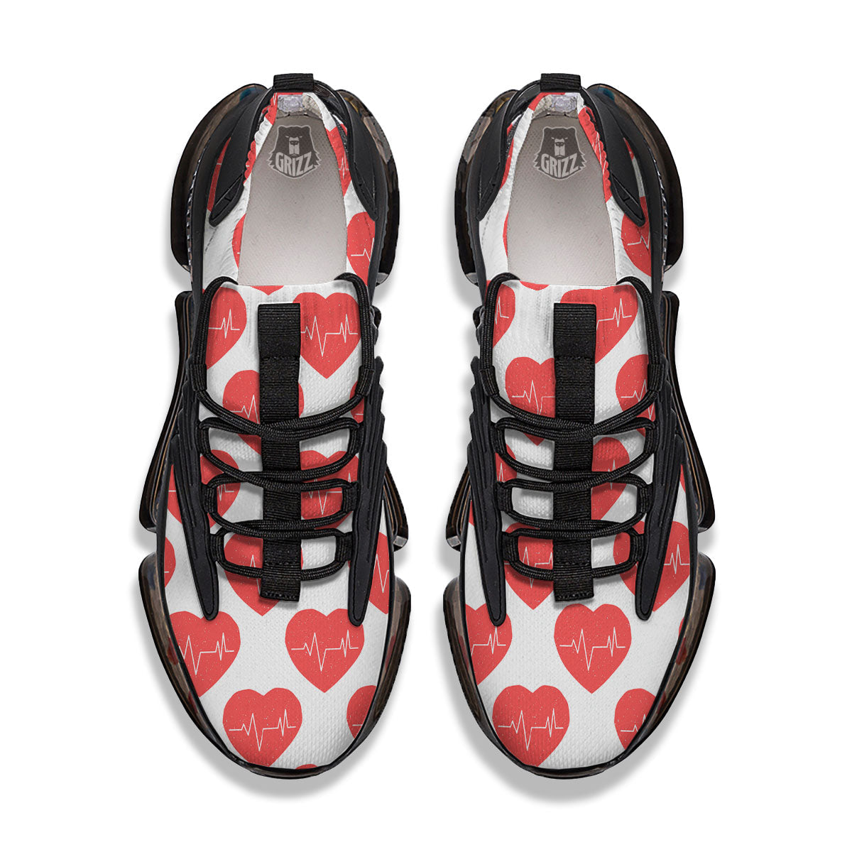 Heartbeat Red Print Pattern Black Gym Shoes-grizzshop