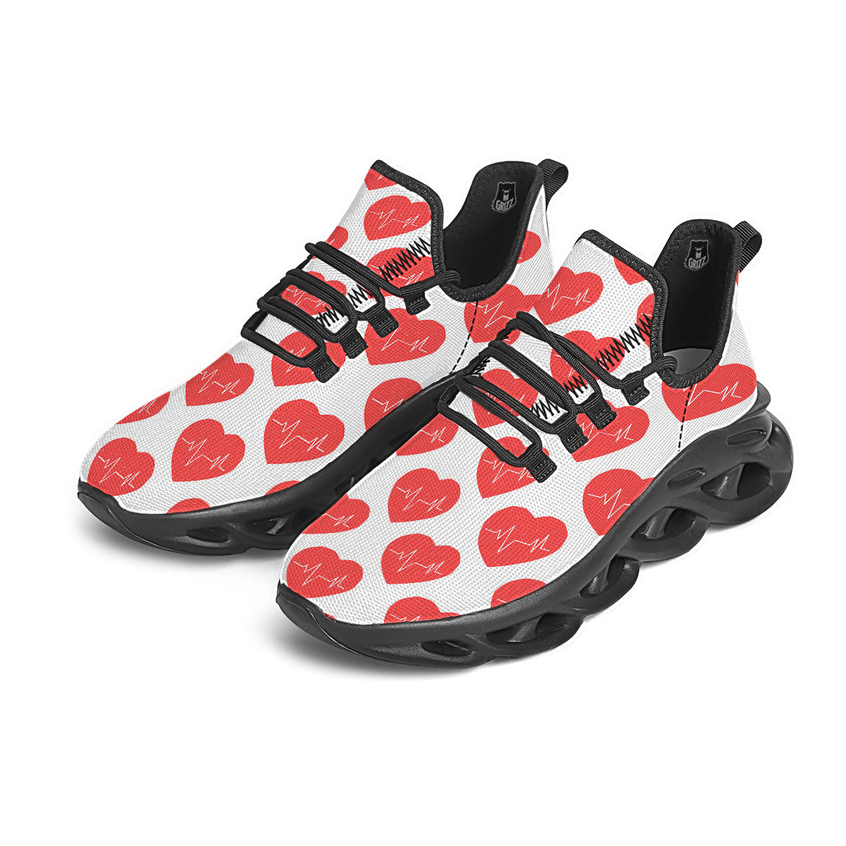 Heartbeat Red Print Pattern Black Running Shoes-grizzshop