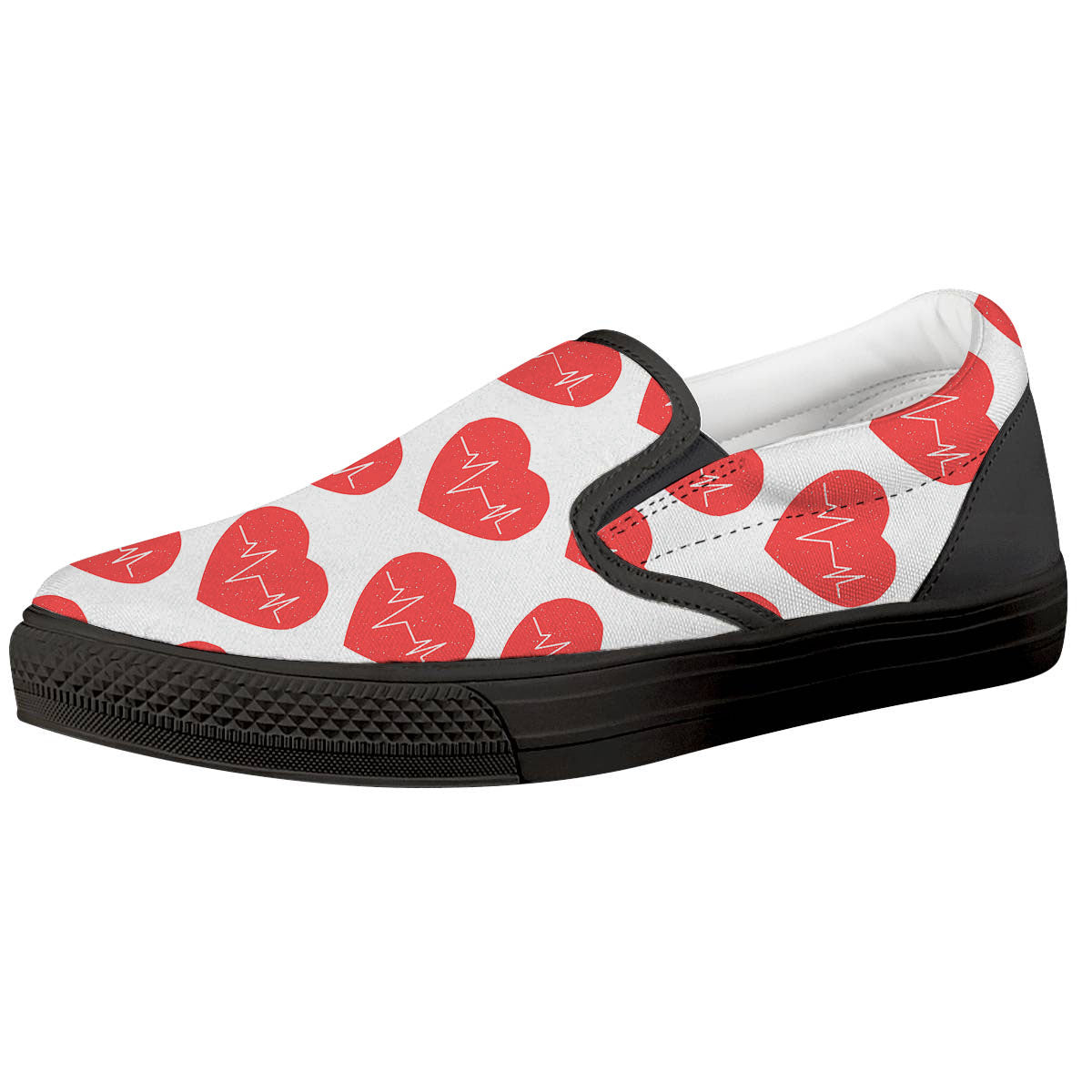 Heartbeat Red Print Pattern Black Slip On Shoes-grizzshop