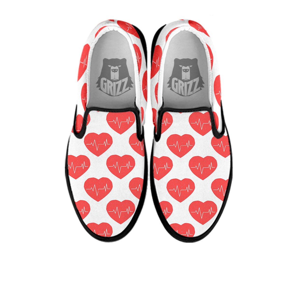 Heartbeat Red Print Pattern Black Slip On Shoes-grizzshop