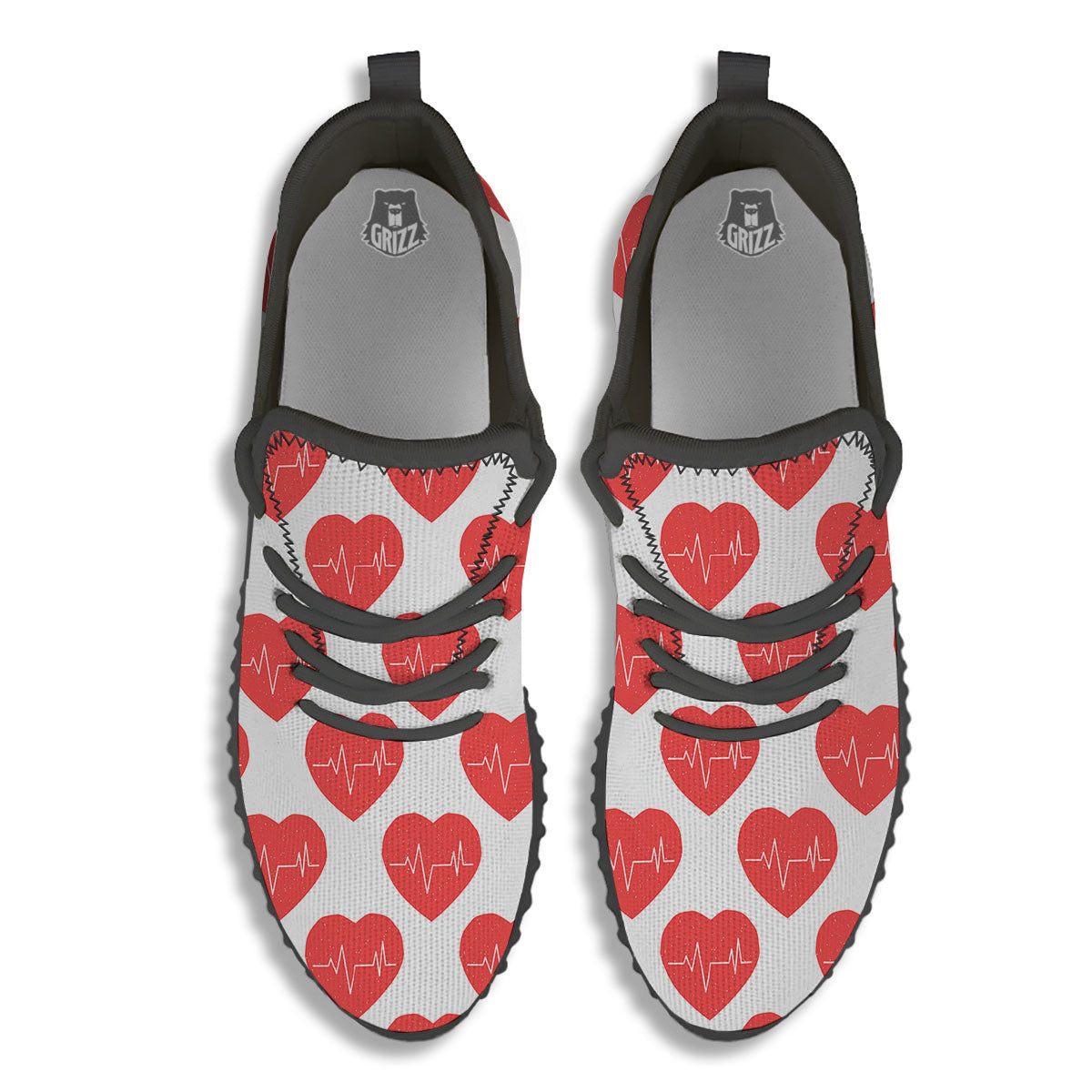 Heartbeat Red Print Pattern Black Walking Shoes-grizzshop