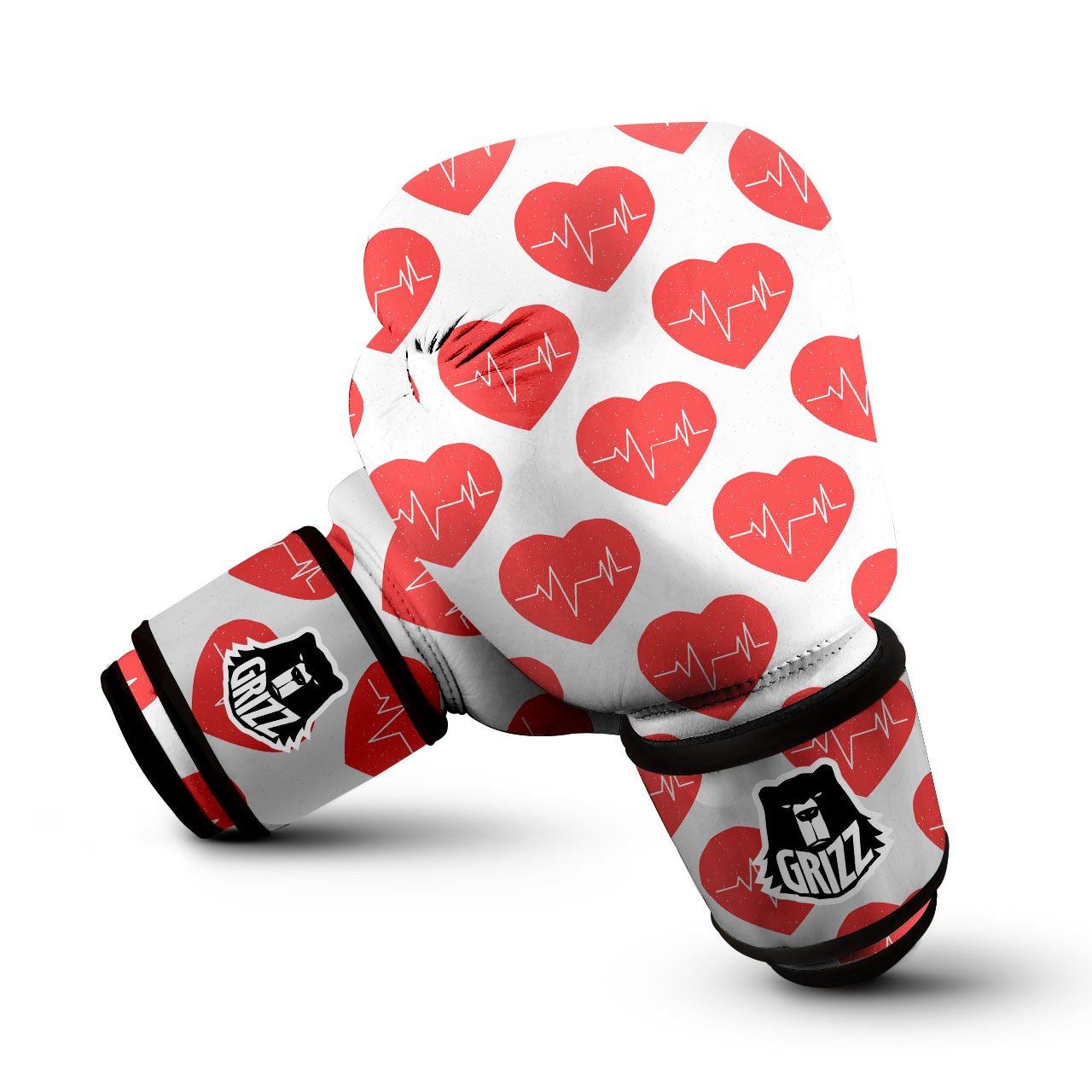 Heartbeat Red Print Pattern Boxing Gloves-grizzshop