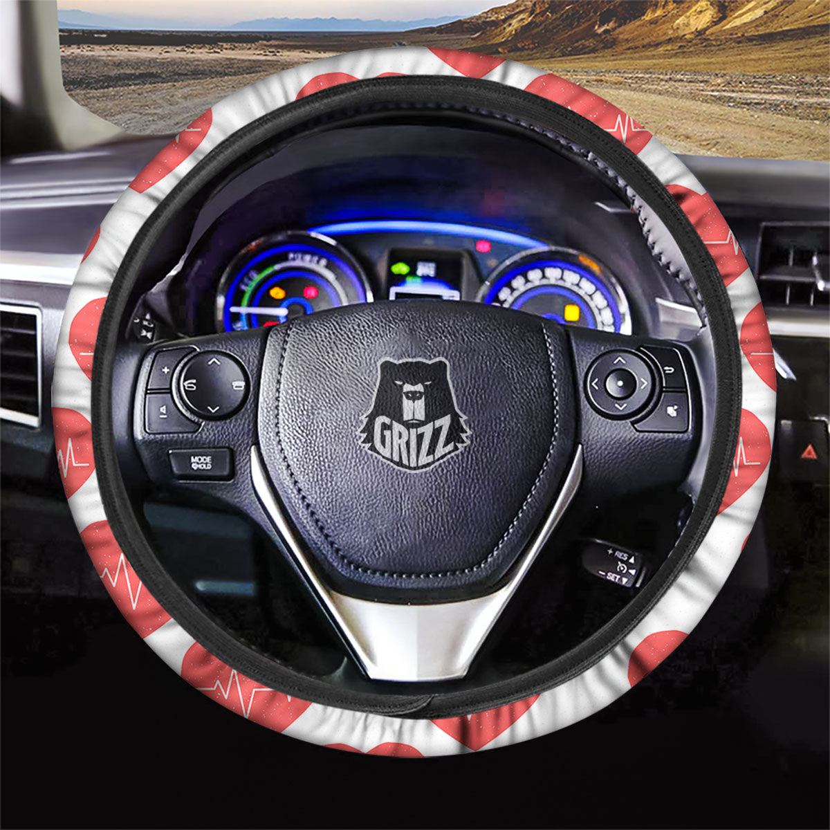Heartbeat Red Print Pattern Car Steering Wheel Cover-grizzshop