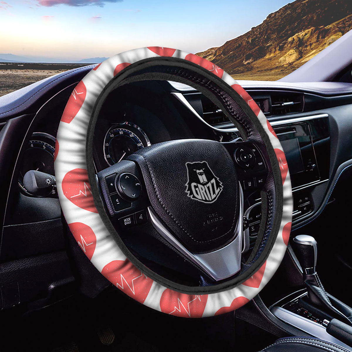 Heartbeat Red Print Pattern Car Steering Wheel Cover-grizzshop