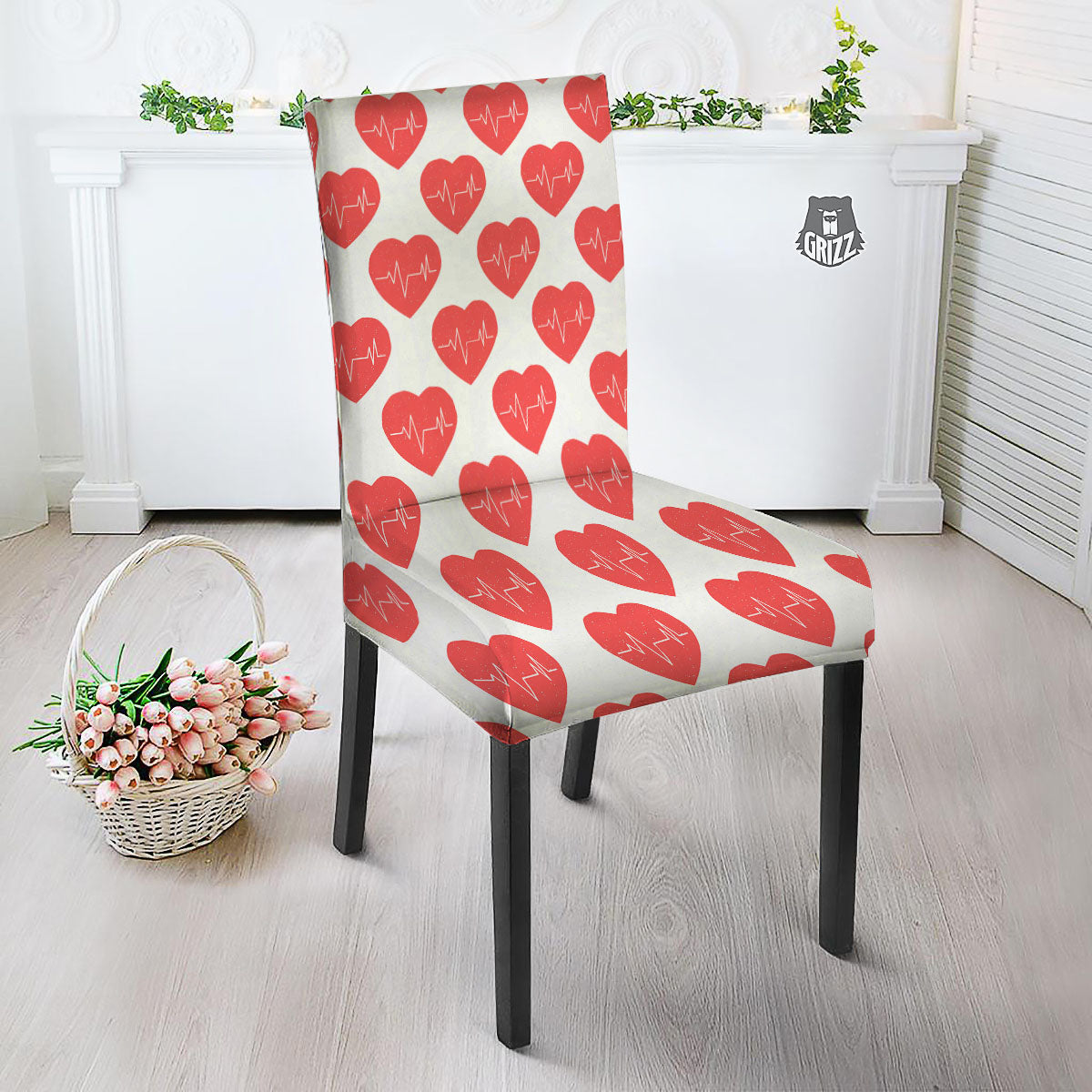 Heartbeat Red Print Pattern Dining Chair Slipcover-grizzshop