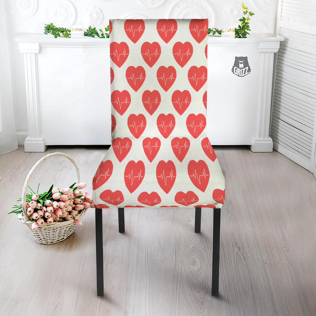 Heartbeat Red Print Pattern Dining Chair Slipcover-grizzshop