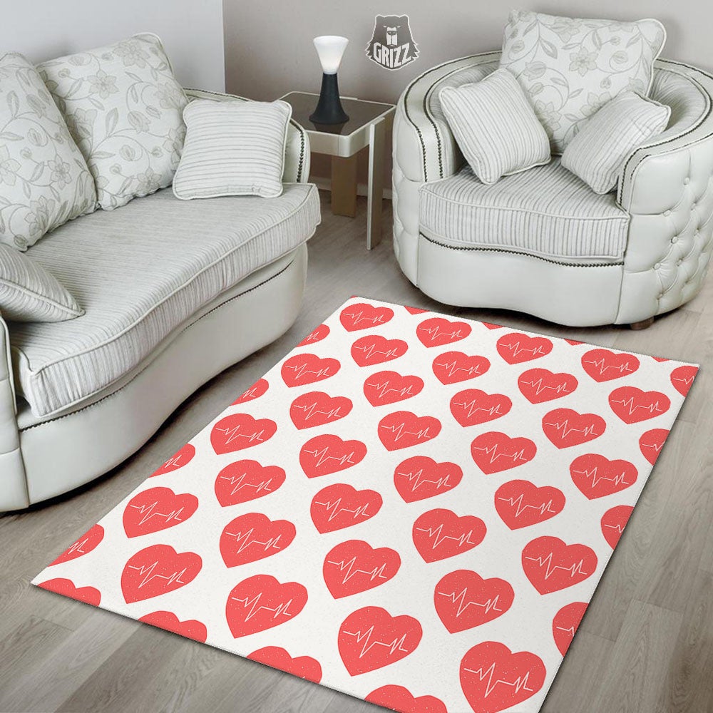 Heartbeat Red Print Pattern Floor Mat-grizzshop