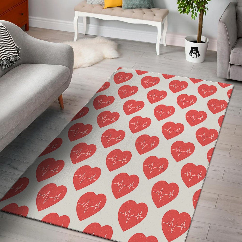 Heartbeat Red Print Pattern Floor Mat-grizzshop