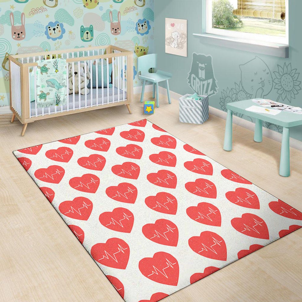 Heartbeat Red Print Pattern Floor Mat-grizzshop