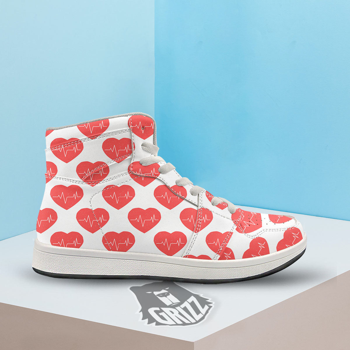 Heartbeat Red Print Pattern High Top Sneakers-grizzshop