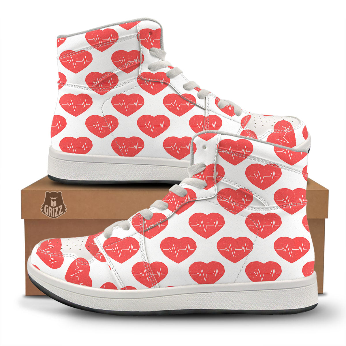 Heartbeat Red Print Pattern High Top Sneakers-grizzshop