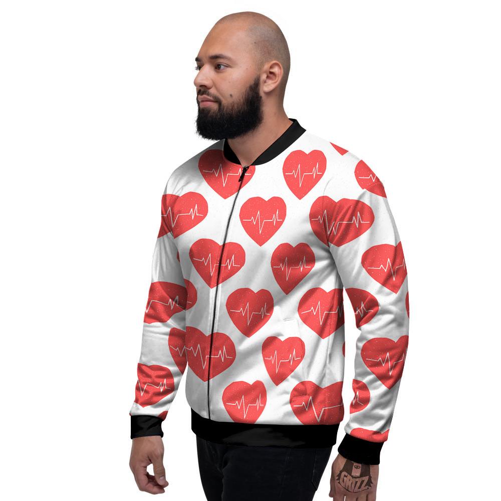 Heartbeat Red Print Pattern Men's Bomber Jacket-grizzshop