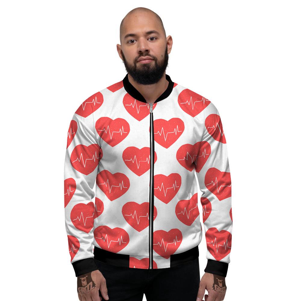 Heartbeat Red Print Pattern Men's Bomber Jacket-grizzshop
