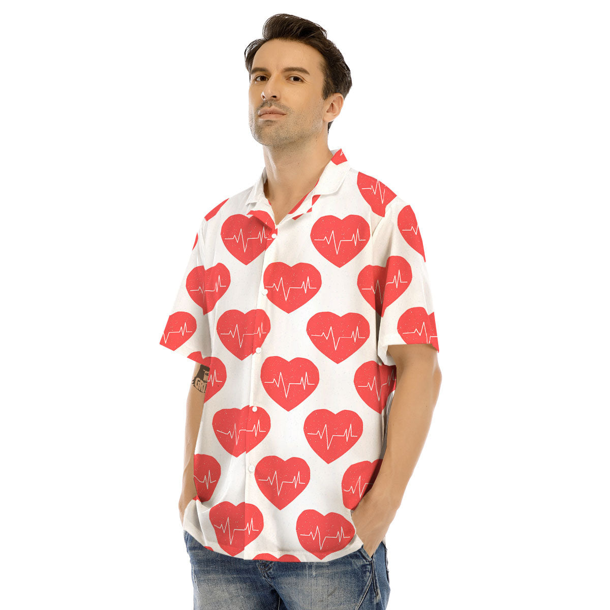Heartbeat Red Print Pattern Men's Hawaiian Shirt-grizzshop