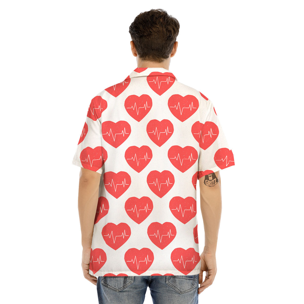 Heartbeat Red Print Pattern Men's Hawaiian Shirt-grizzshop