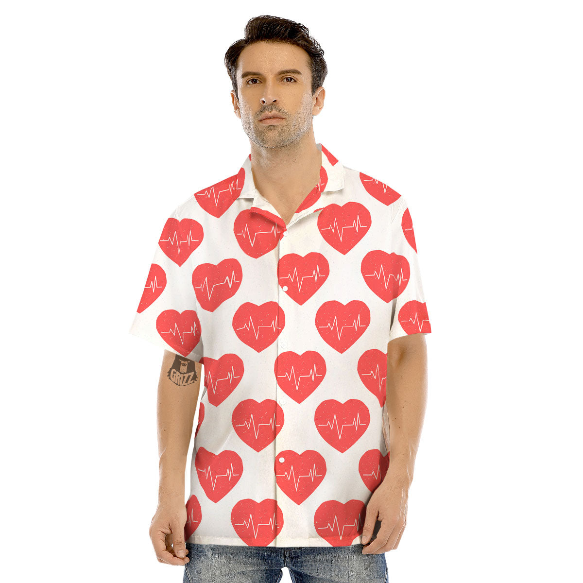 Heartbeat Red Print Pattern Men's Hawaiian Shirt-grizzshop