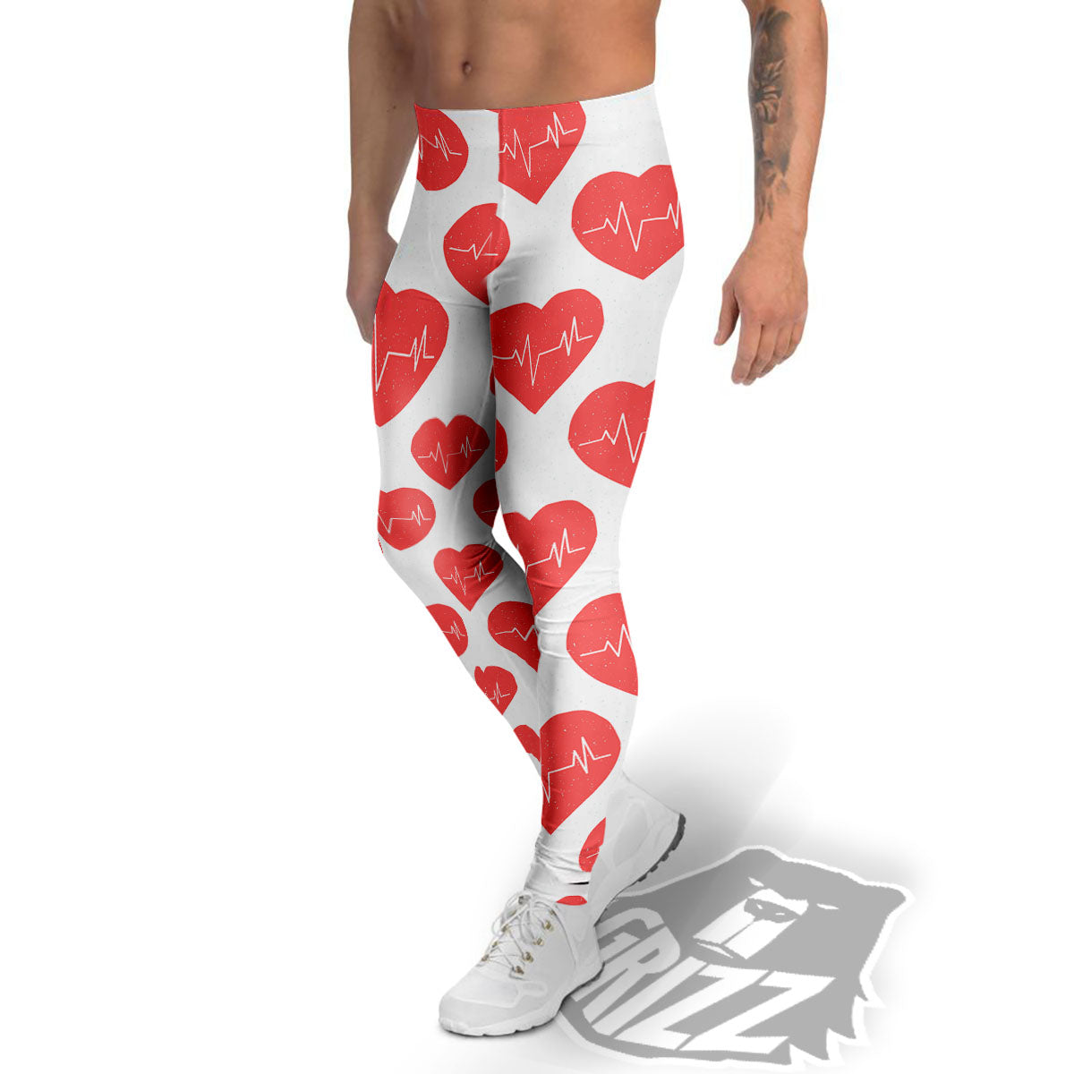Heartbeat Red Print Pattern Men's Leggings-grizzshop