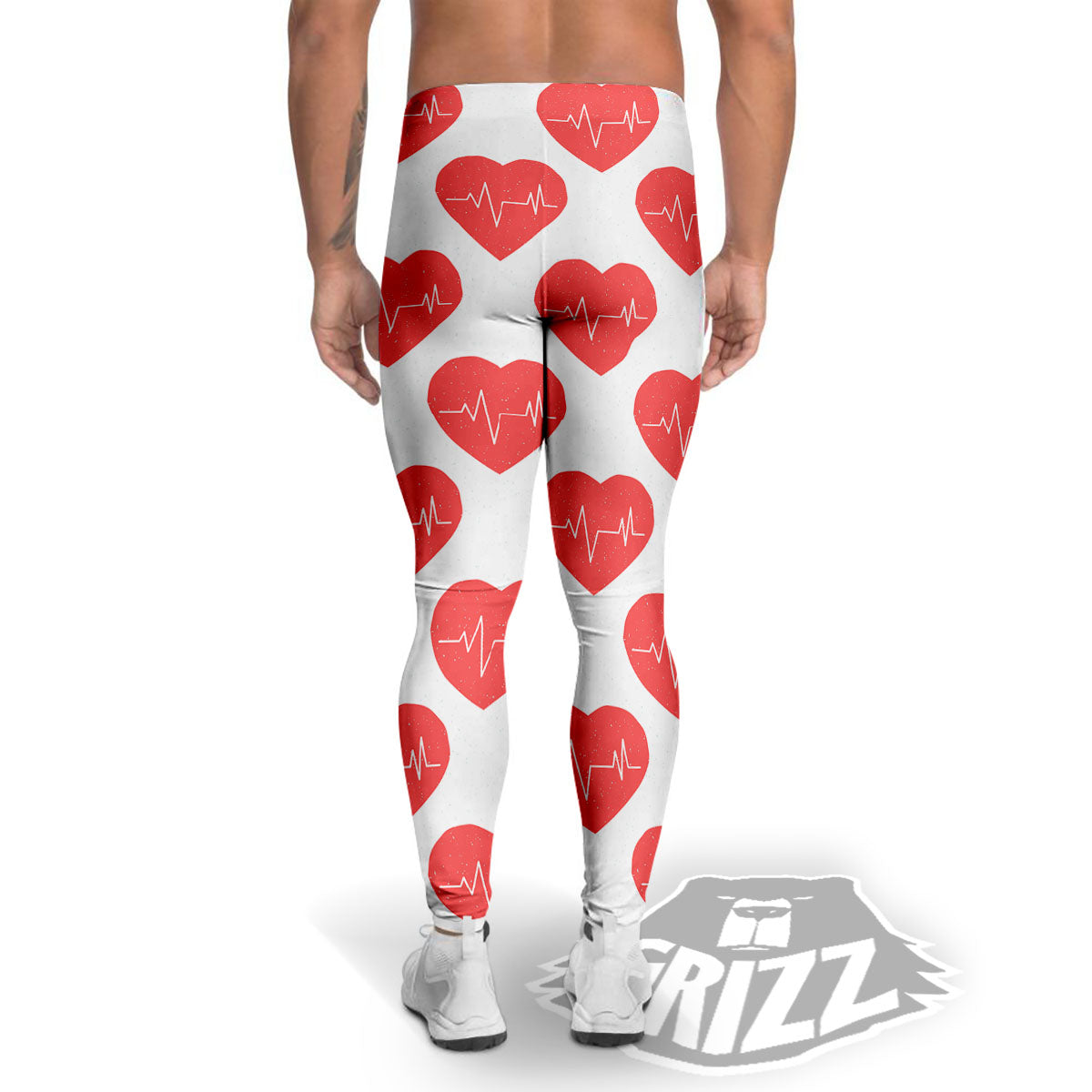 Heartbeat Red Print Pattern Men's Leggings-grizzshop