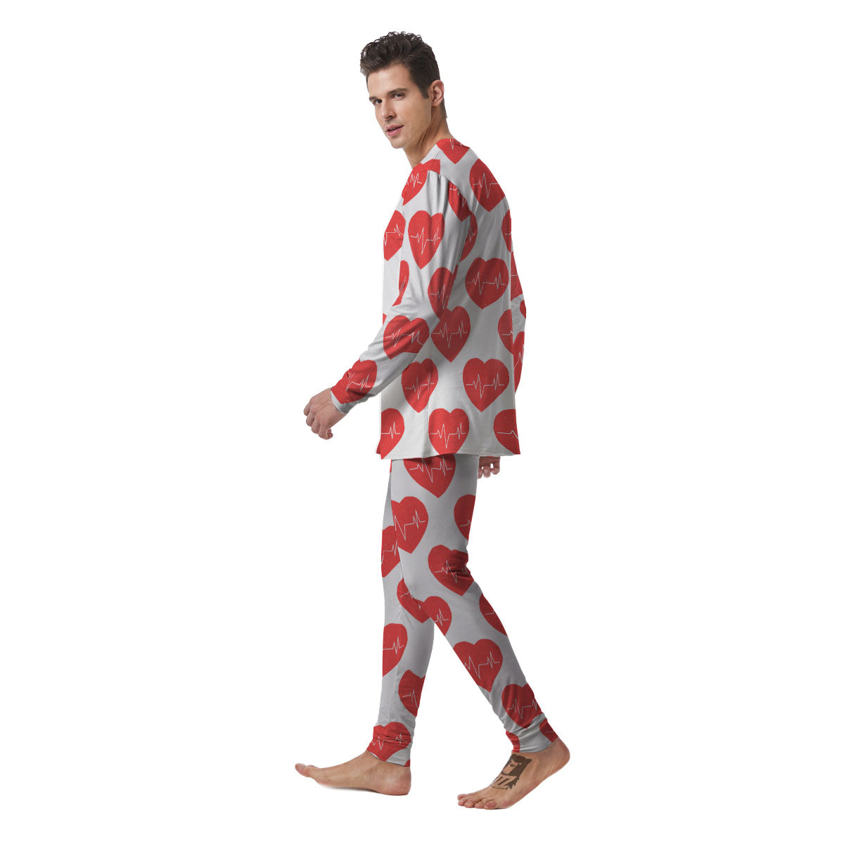 Heartbeat Red Print Pattern Men's Pajamas-grizzshop