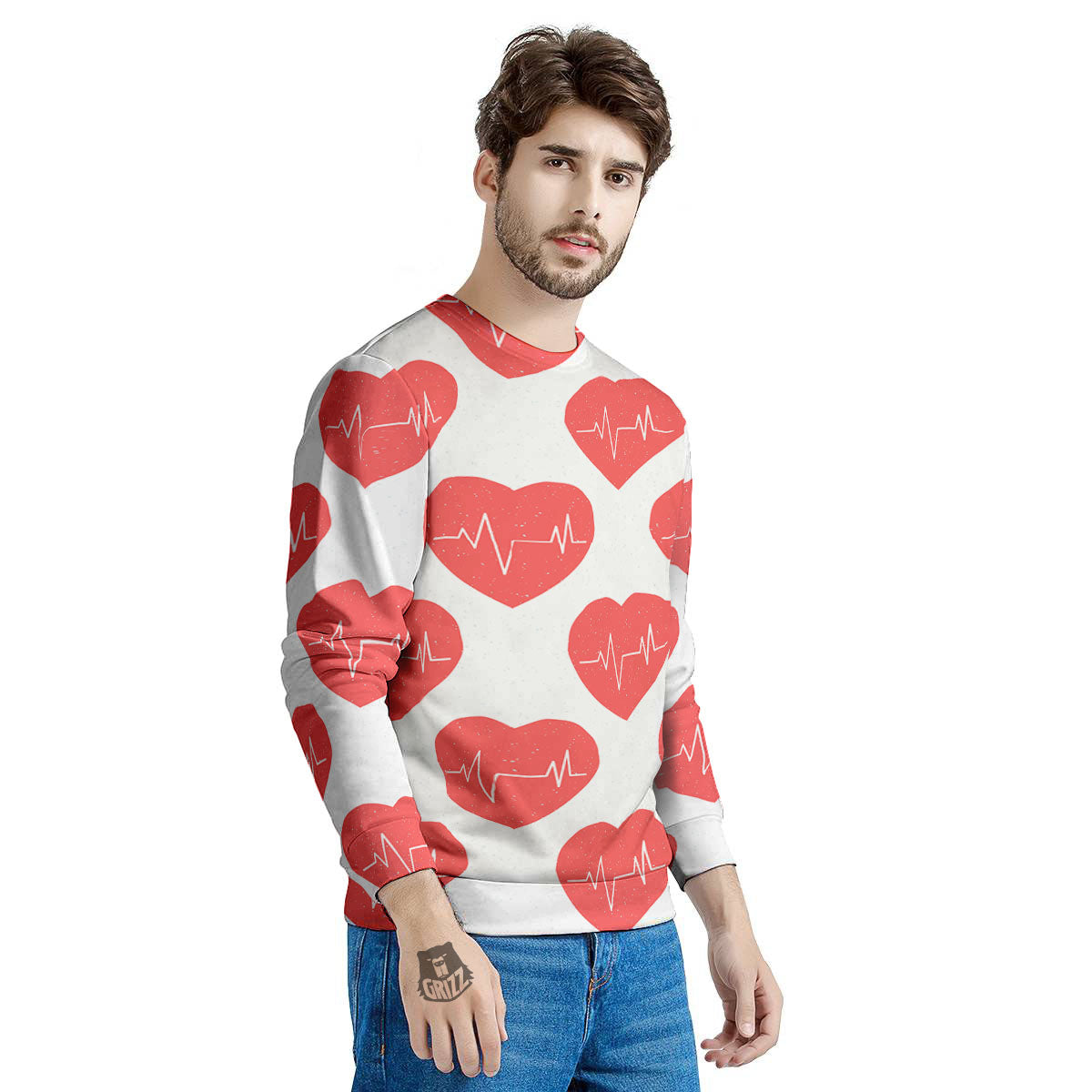 Heartbeat Red Print Pattern Men's Sweatshirt-grizzshop