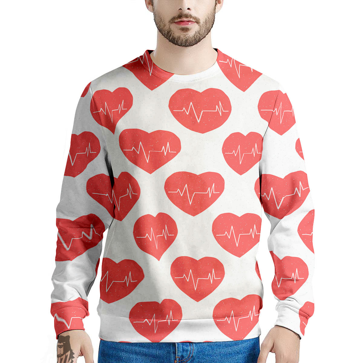 Heartbeat Red Print Pattern Men's Sweatshirt-grizzshop