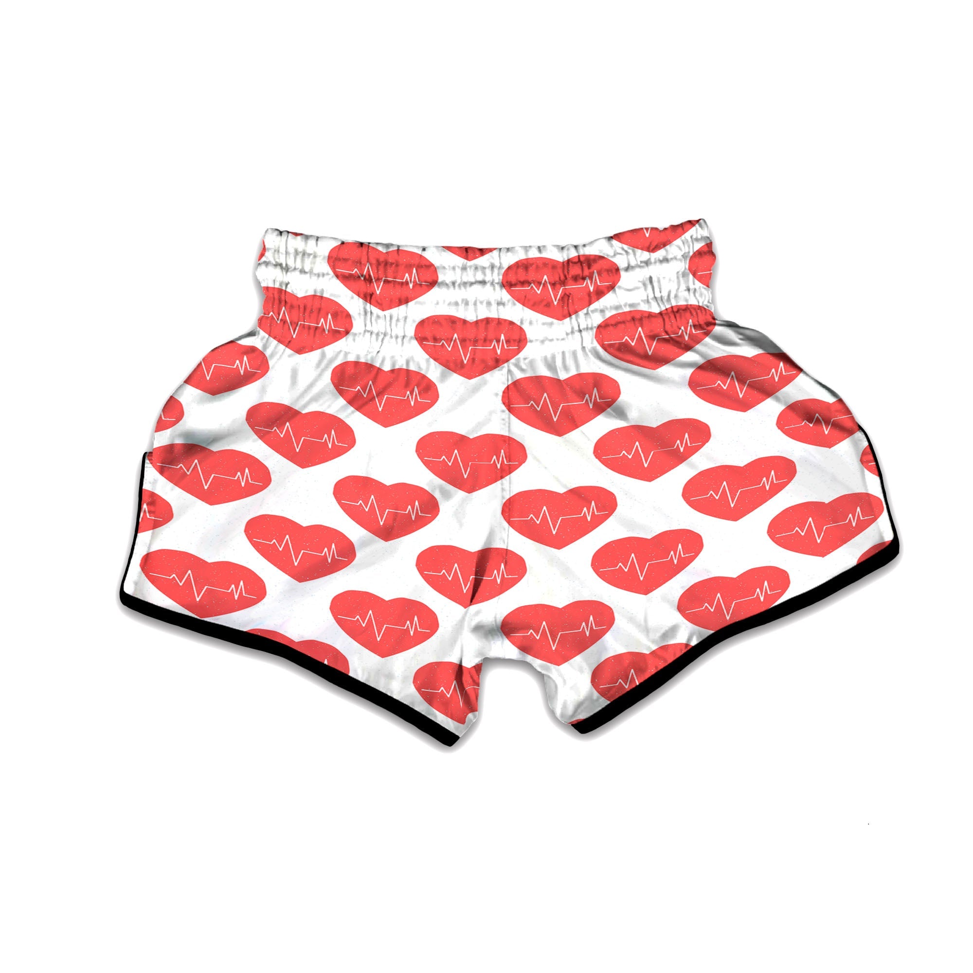 Heartbeat Red Print Pattern Muay Thai Boxing Shorts-grizzshop