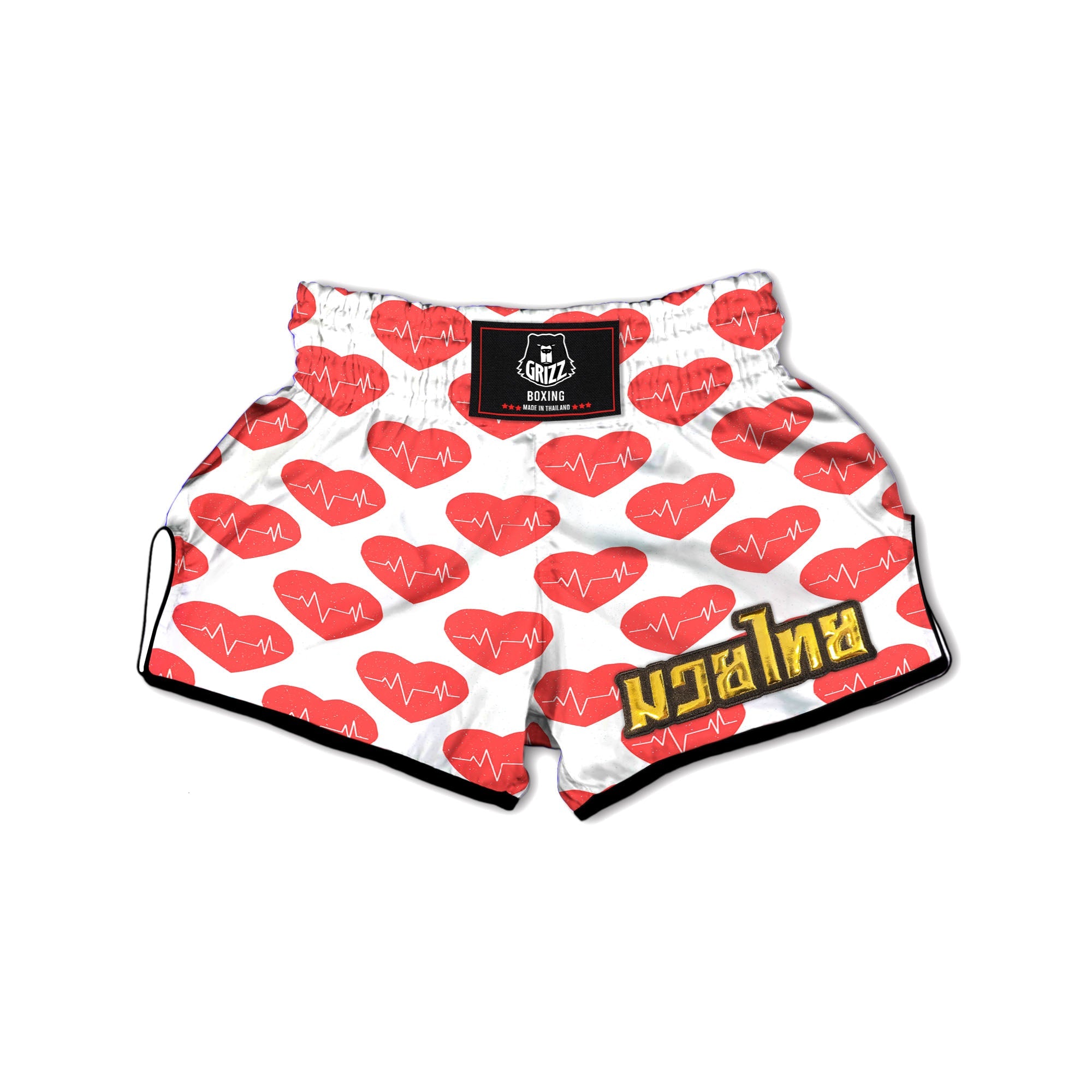 Heartbeat Red Print Pattern Muay Thai Boxing Shorts-grizzshop