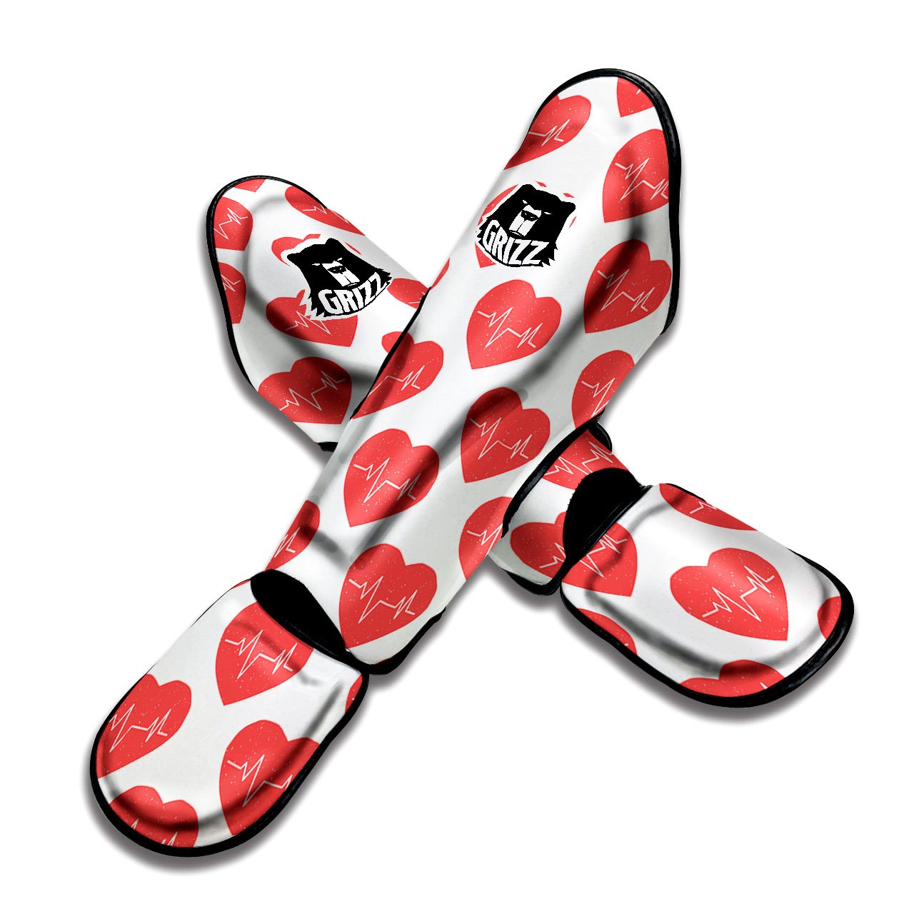 Heartbeat Red Print Pattern Muay Thai Shin Guards-grizzshop