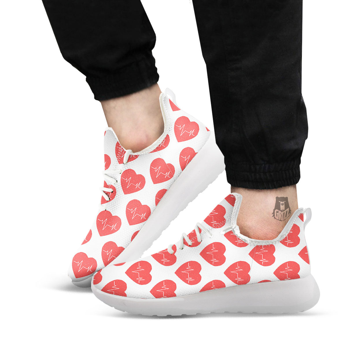 Heartbeat Red Print Pattern White Athletic Shoes-grizzshop