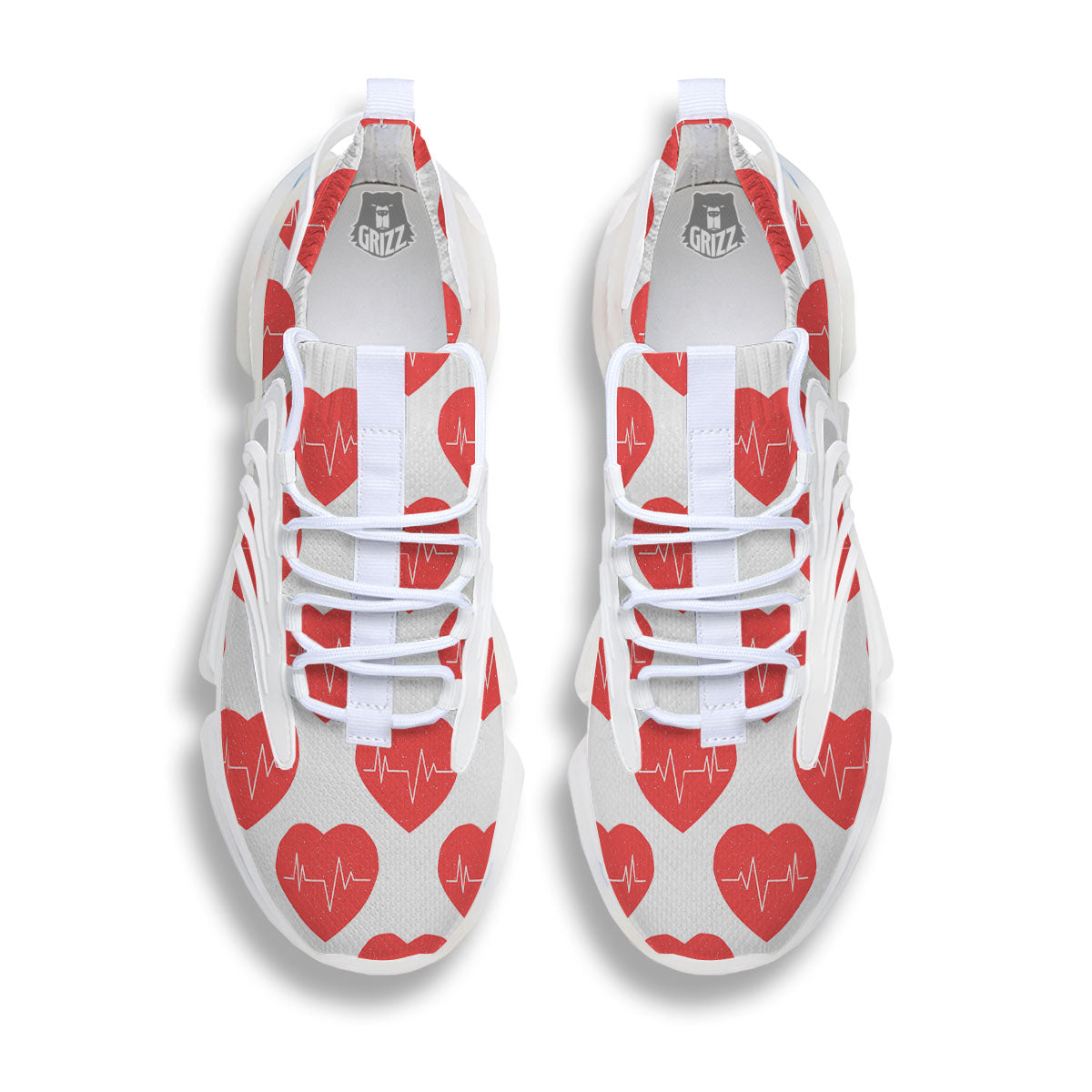 Heartbeat Red Print Pattern White Gym Shoes-grizzshop